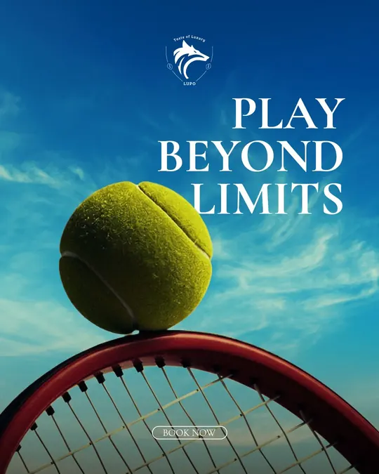 كرة فوق مضرب أمام السماء، تصميم LUPO Play Beyond Limits